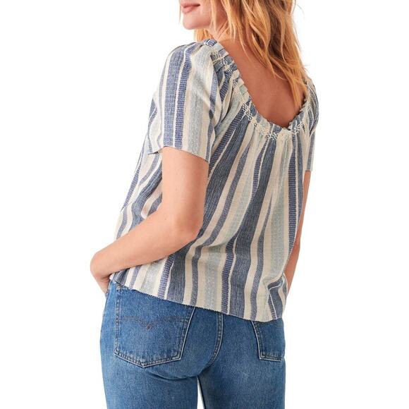FAHERTY Annabelle Organic Cotton Blend Top Navy Slub Stripe Blouse Women's XS - Picture 4 of 9